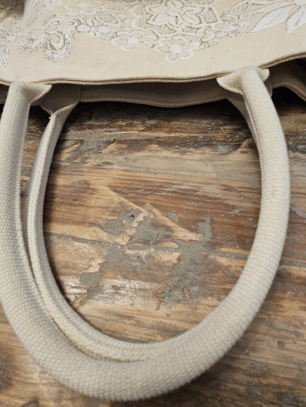 Oscar de la Renta Beige Canvas Floral Tote - Picture 6 of 9